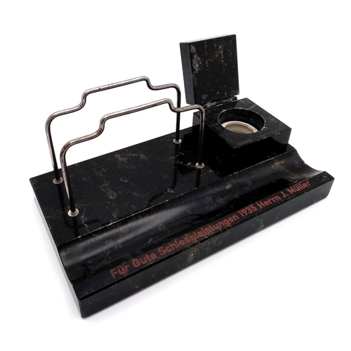 166 - 3rd Reich Hunting Association Desk Letter Rack with Ink Well. Presented as a shooting award in 1935.