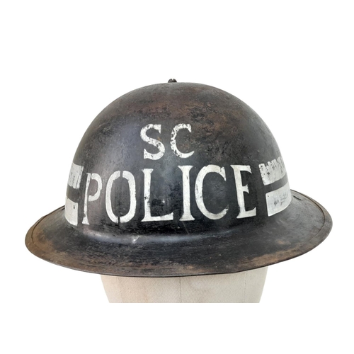 293 - WW2 British Home Front Special Constable’s Helmet, Truncheon and Whistle. An attic find during a hou... 