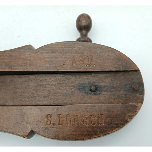 395 - A Very Good Condition Rare Design Original WW2 A.R.P London Air Raid Wooden Rattle. Marled ARP S. Lo... 