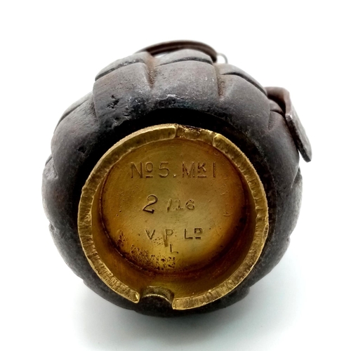 41 - INERT WW1 No 5 Mills Hand Grenade Dated Feb 1916. Great condition for its age. Maker Vickerys Patent... 