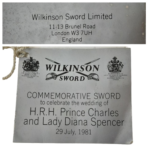 430 - A Limited-Edition Vintage Wilkinson Sword Made Commemorative Prince Charles (Now King Charles) and L... 