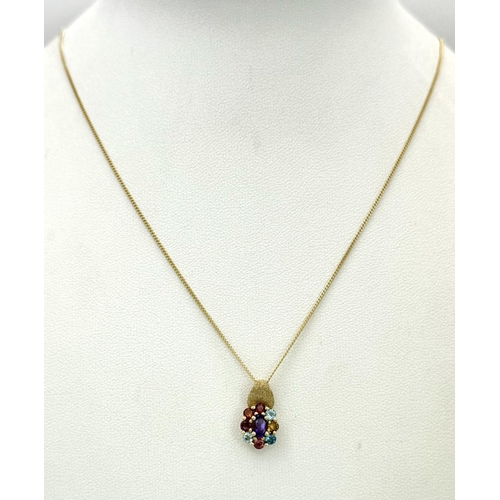 444 - A Very Unique and Stunning 9 Carat Yellow Gold Pendant Necklace 46cm Length. Set with Amethyst, Aqua... 