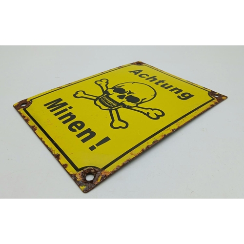 489 - Small Enamel German Minefield Sign circa WW2.