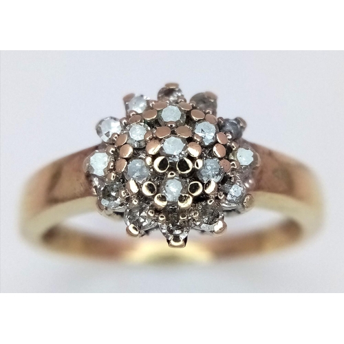 965 - A 9K YELLOW GOLD DIAMOND CLUSTER RING. 0.25CT. 2.2G IN WEIGHT. SIZE L 1/2. Ref: SC 5011.