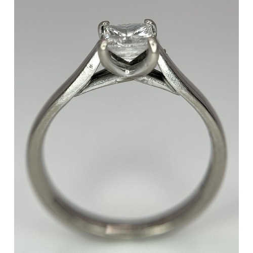 368 - An 18K White Gold Princess Cut Solitaire Ring. 0.46ct. Comes with an IGI certificate. 3g total weigh... 