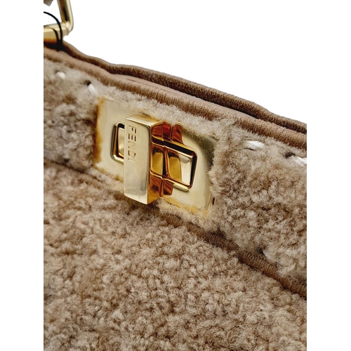 108 - A Fendi Curly Shearling Shiny Nappa Small Peekaboo I SEE U Satchel Bag. Shearling exterior with embr... 