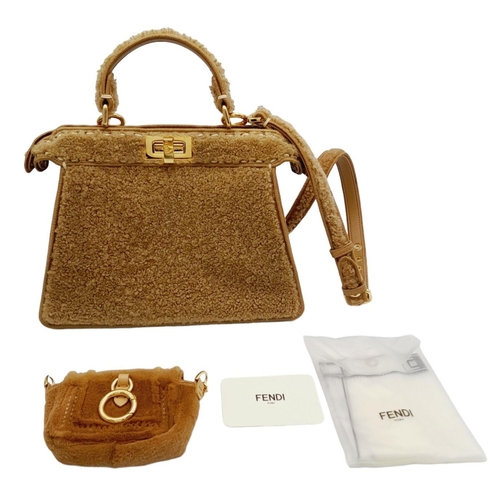 108 - A Fendi Curly Shearling Shiny Nappa Small Peekaboo I SEE U Satchel Bag. Shearling exterior with embr... 