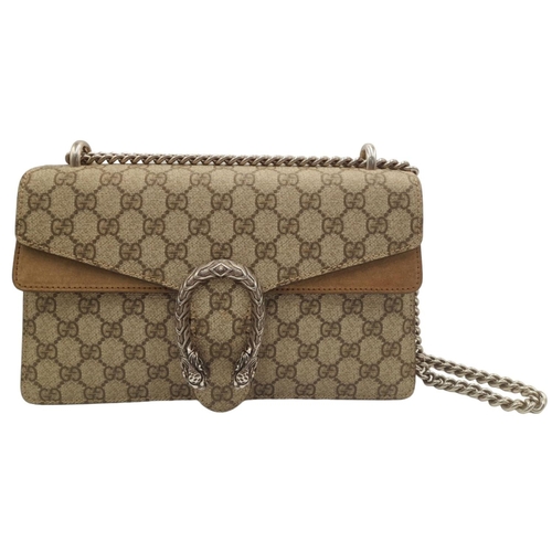 199 - A Gucci Khaki GG Dionysus Shoulder Bag. Monogram coated canvas exterior with silver-toned hardware, ... 