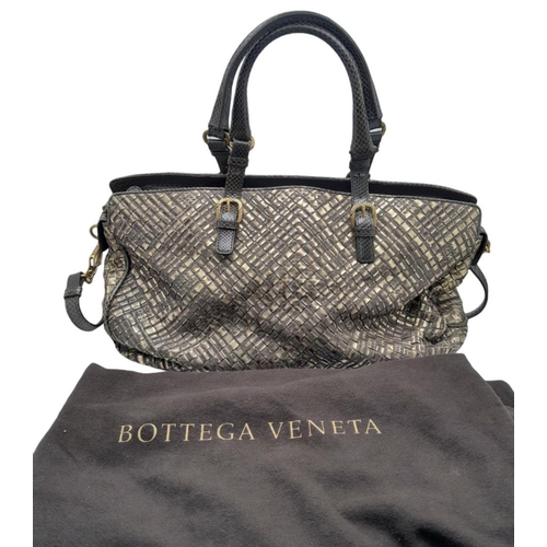 340 - A Bottega Veneta Gold Satchel Bag. Intrecciato leather exterior with snake skin trim, snake skin han... 