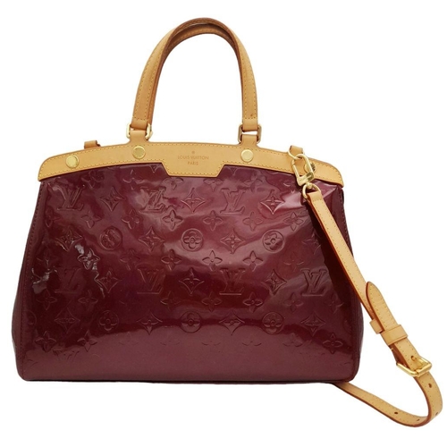 298 - A Louis Vuitton Burgundy Vernis Brea MM Bag. Monogram patent leather exterior with gold-toned hardwa... 