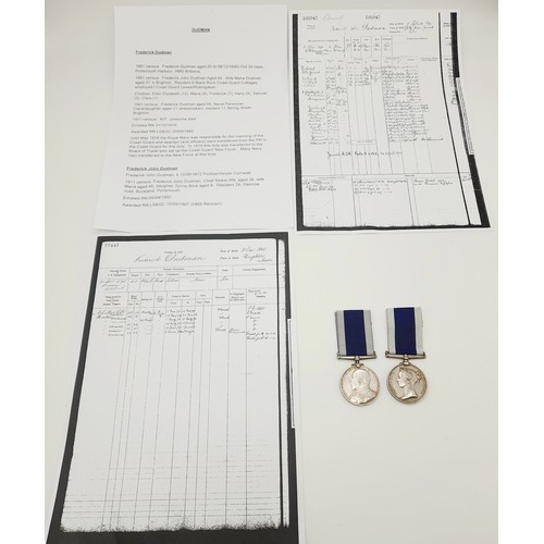 709 - A family pair of Royal Navy Long Service & Good Conduct Medals: Father: RN LSGC Queen Victoria narro... 