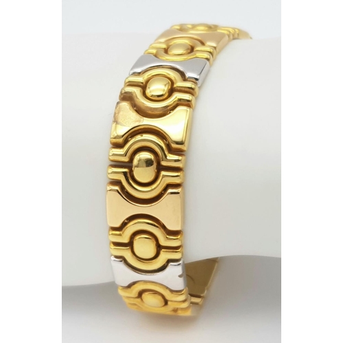 61 - A Stylish 18K Yellow and White Gold Articulated Bracelet. Abstract geometric decoration. 19cm length... 