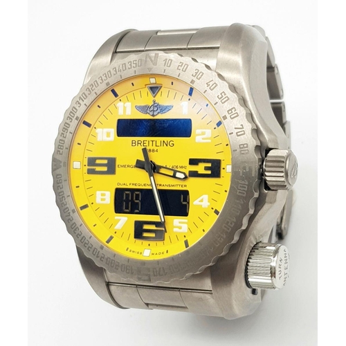 1180 - A Breitling Emergency Gents Quartz Watch! Titanium bracelet and case - 51mm. Cobra yellow dial with ... 