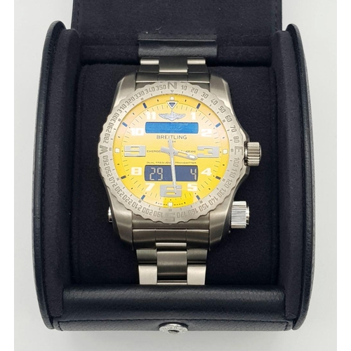 1180 - A Breitling Emergency Gents Quartz Watch! Titanium bracelet and case - 51mm. Cobra yellow dial with ... 