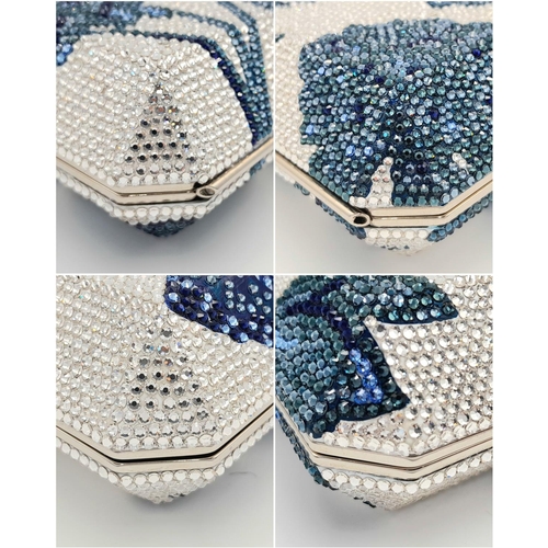 1138 - A Judith Leiber Blue Garden Clutch Bag. Crystal embellished exterior with clasp fastening closure. S... 