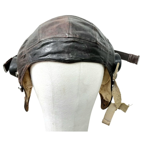 187 - WW2 British RAF Type C Flying Helmet with Mk VIII Goggles. The goggle strap is a replacement.