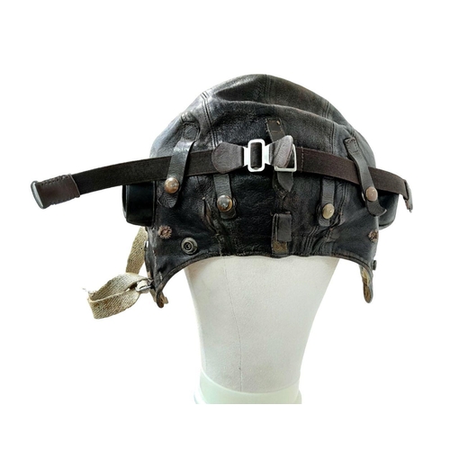 187 - WW2 British RAF Type C Flying Helmet with Mk VIII Goggles. The goggle strap is a replacement.