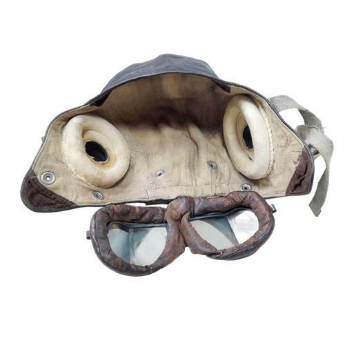 187 - WW2 British RAF Type C Flying Helmet with Mk VIII Goggles. The goggle strap is a replacement.