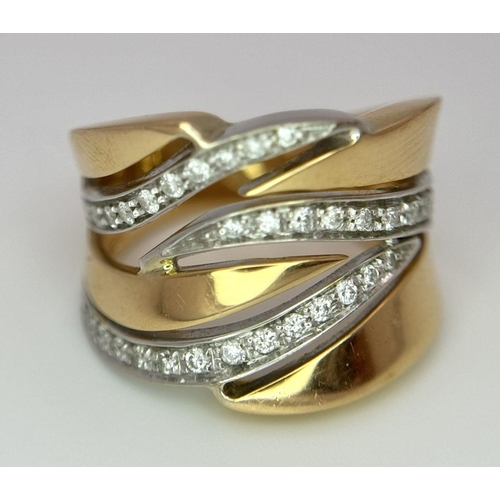 37 - An 18K Two-Tone Diamond Fancy Band Ring. 10.7g total weight. 0.18ct diamond. Size N. SHI604I