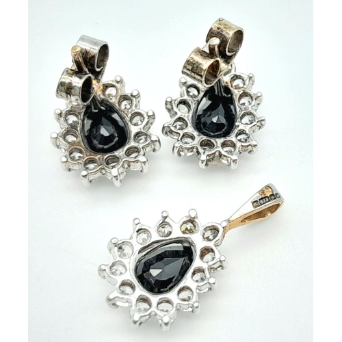 72 - A 9K White Gold Stone Set Cluster Pendant and Matching Stud Earrings. 3.3g total weight. JM22