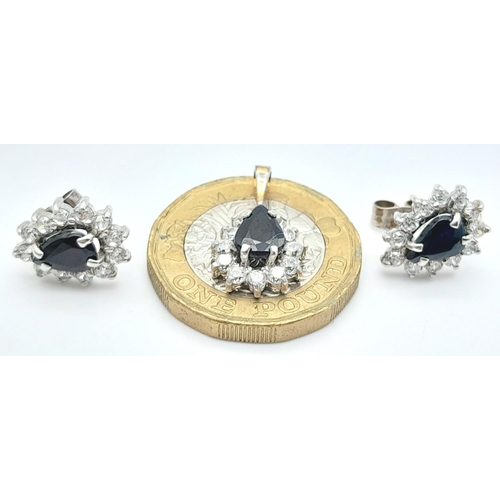 72 - A 9K White Gold Stone Set Cluster Pendant and Matching Stud Earrings. 3.3g total weight. JM22