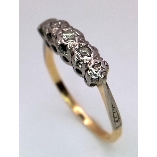 79 - An 18K Yellow Gold (tested as) Diamond 5 Stone Ring. 2.5g total weight. 0.05ct diamond weight. Size ... 