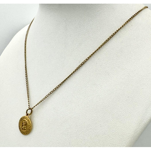 448 - Beautiful Dainty 9 carat GOLD ST CHRISTOPHER PENDANT.Lovely raised detail with attractive border des... 