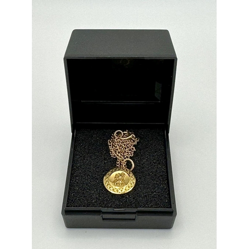 448 - Beautiful Dainty 9 carat GOLD ST CHRISTOPHER PENDANT.Lovely raised detail with attractive border des... 