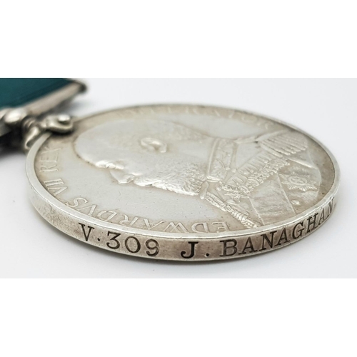 494 - Royal Naval Reserve Long Service Medal (EVIIR) named to: V309 J Banaghan Sto RNR (stoker). Joseph Ba... 