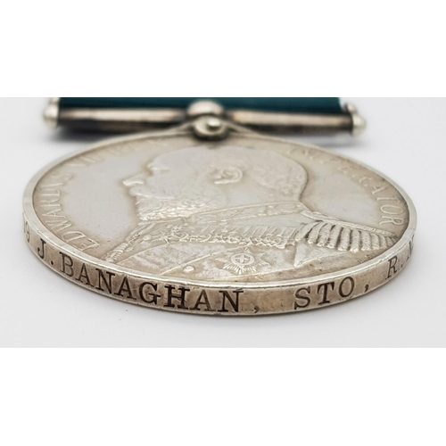 494 - Royal Naval Reserve Long Service Medal (EVIIR) named to: V309 J Banaghan Sto RNR (stoker). Joseph Ba... 