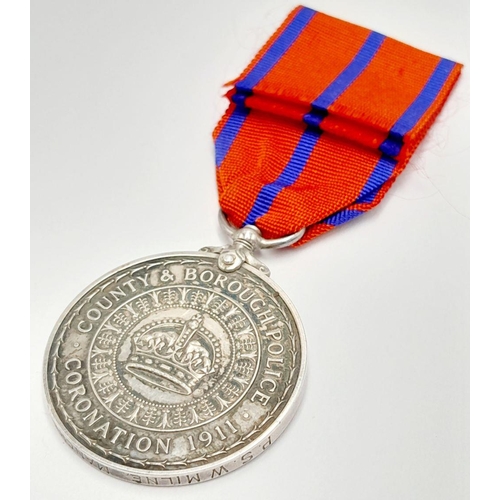 522 - King George V’s Police Coronation Medal 1911, with County &  Borough Police reverse; named to: PS W ... 