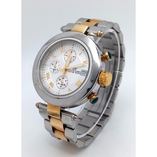 635 - A Klaus Kobec Chronograph Gents Watch. Two tone bracelet and case - 38mm. White dial with three sub ... 