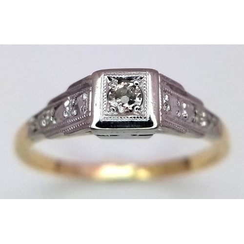 649 - A 18K YELLOW GOLD & PLATINUM VINTAGE DIAMOND SOLITAIRE RING 2.1G SIZE K. Ref: SC 5040.