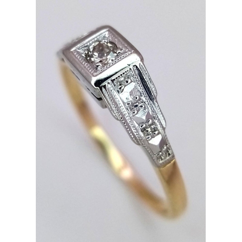 649 - A 18K YELLOW GOLD & PLATINUM VINTAGE DIAMOND SOLITAIRE RING 2.1G SIZE K. Ref: SC 5040.