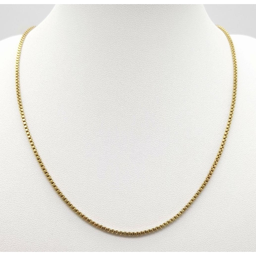 15 - A 9K Yellow Gold Petit Square Link Necklace. 45cm length. 8g.