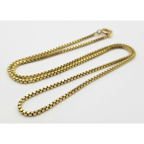 15 - A 9K Yellow Gold Petit Square Link Necklace. 45cm length. 8g.