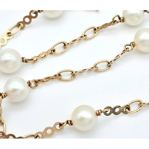 414 - A 9K Yellow Gold Pearl Bracelet. 2.3g total weight. 20cm length. JM06