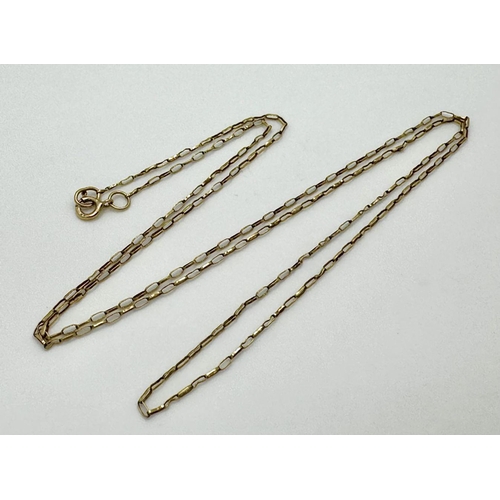 476 - 9 carat GOLD FINE CHAIN LINK NECKLACE. 0.8 grams. 50 cm.