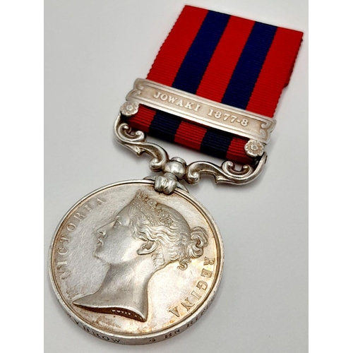 515 - An India General Service Medal 1854 with clasp ‘Jowaki 1877-8’ named to: 900 Pte Thos Wybrow 4 Bn Ri... 