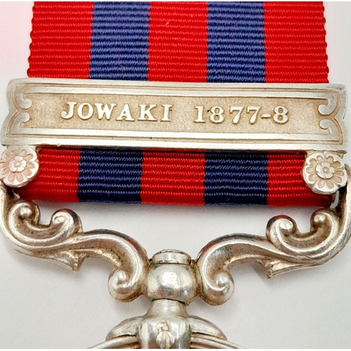 515 - An India General Service Medal 1854 with clasp ‘Jowaki 1877-8’ named to: 900 Pte Thos Wybrow 4 Bn Ri... 