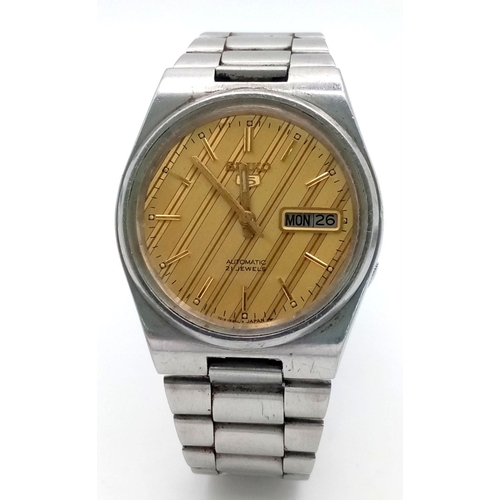 558 - A Vintage Seiko 21 Jewels Automatic Gents Watch. Stainless steel bracelet and case - 36mm. Gilded di... 