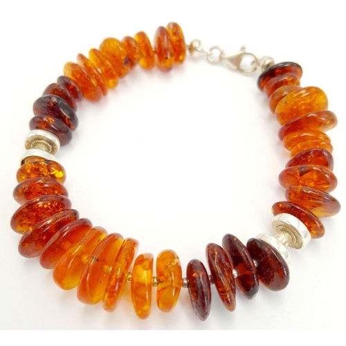 722 - A Silver Bundle including, Amber Bracelet, Amber Bangle and Diamond Set Studs, 29.9g total weight. J... 