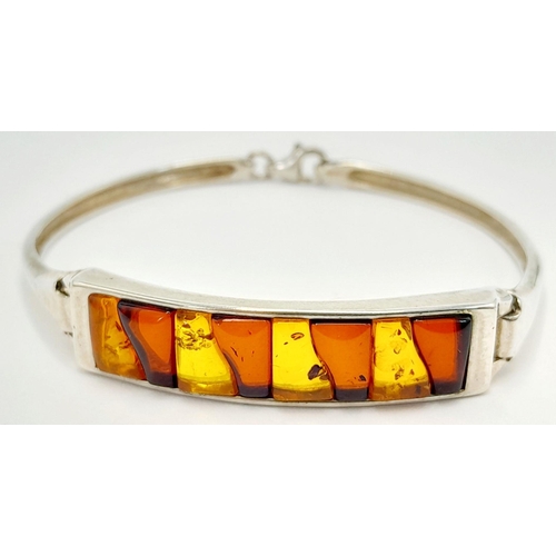 722 - A Silver Bundle including, Amber Bracelet, Amber Bangle and Diamond Set Studs, 29.9g total weight. J... 