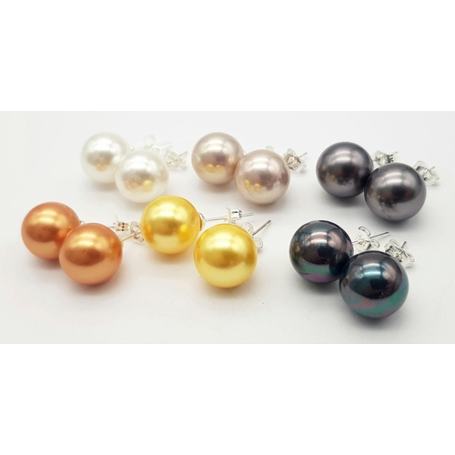 961 - Six Wonderful, Colourful Pairs of South Sea Pearl Shell Bead Earrings. All set in 925 silver.