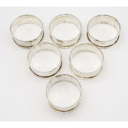 437 - A Rare Set of Six Matching Hallmarked 1934/35 Silver Napkin Rings with their Boxes. Made in Birmingh... 