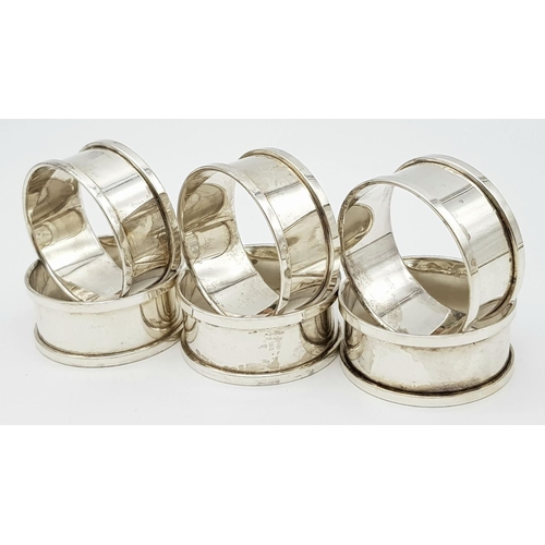 437 - A Rare Set of Six Matching Hallmarked 1934/35 Silver Napkin Rings with their Boxes. Made in Birmingh... 