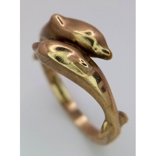 525 - Vintage 9 carat GOLD DOLPHIN RING. Full UK hallmark. Complete with ring box. 1.88 grams. Size K - K ... 