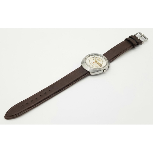 579 - A Vintage Ricoh 21 Jewels Automatic Gents Watch. Brown leather strap. Stainless steel case - 38mm. S... 