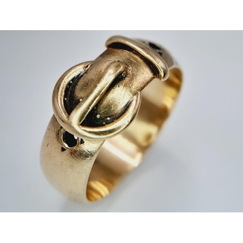 595 - Vintage 9 carat GOLD BUCKLE RING. Full UK hallmark. 5.82 grams. Size Q - Q 1/2.