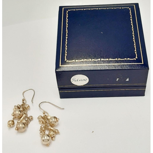 616 - Genuine pair of  Hobbs SILVER EARRINGS. Drop style with Chain Link and Orb detail. Presented in jewe... 